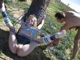 Disgraced teen hitchiker tied to a tree and fucked