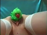 Rubber duck into pussy insertion