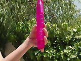  Hot babe fucking a big red dildo - FBA Production 