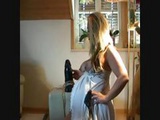  Pregnant Blonde Wife Rides Up And Down On A Big Black Dildo 